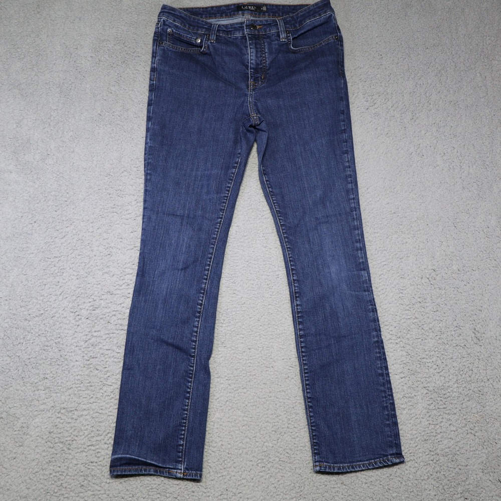 Lauren Ralph Lauren Womens Straight Leg Jeans Blue Dark Wash Size 12x32 Stretch